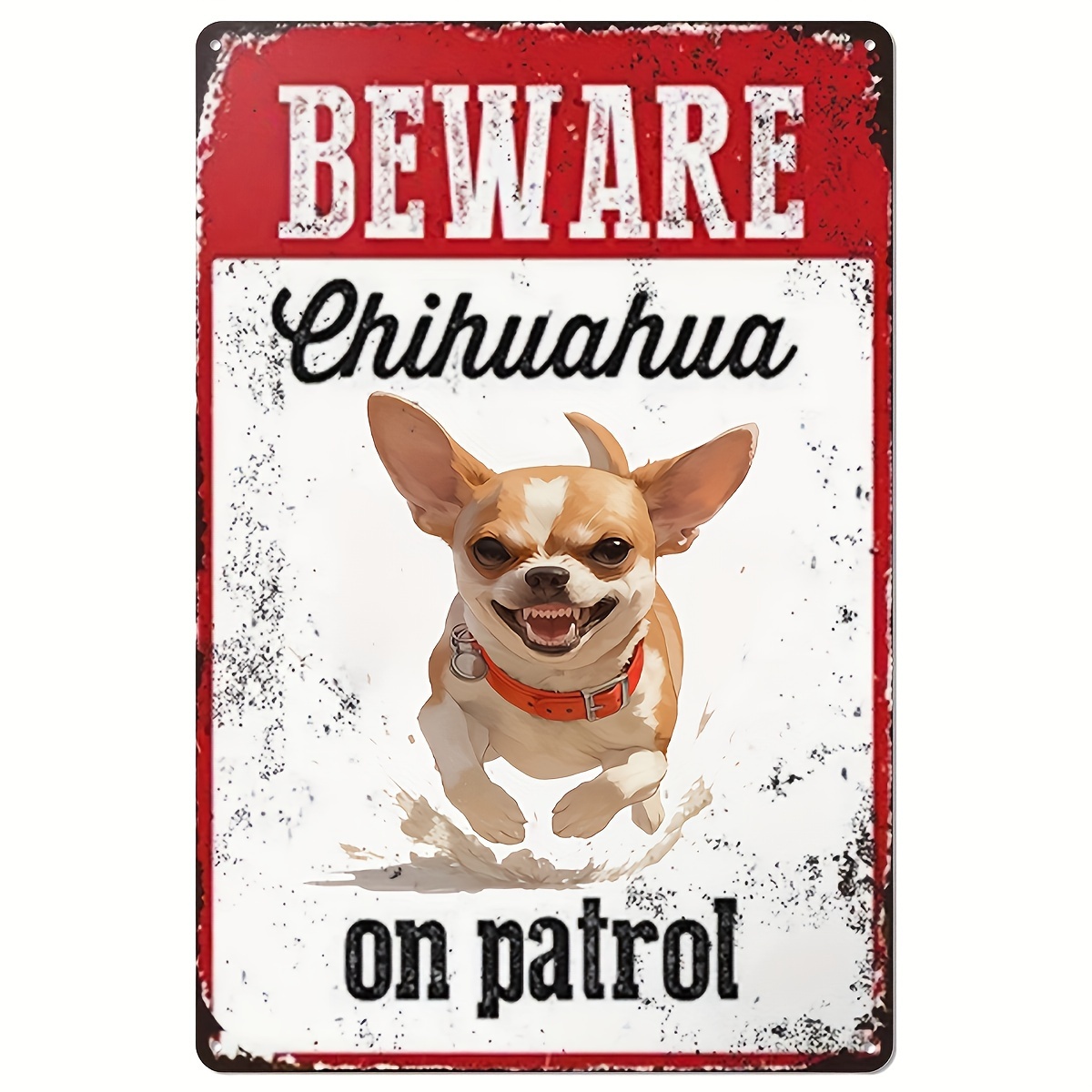 Home Security Brand - Metalowy znak ostrzegawczy: Uważaj na Chihuahua