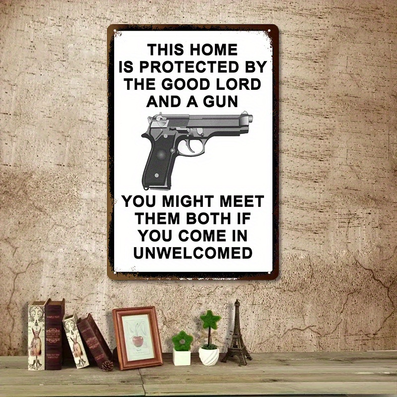 Home Security Gun - Wytrzymały metalowy znak ostrzegawczy - Dom